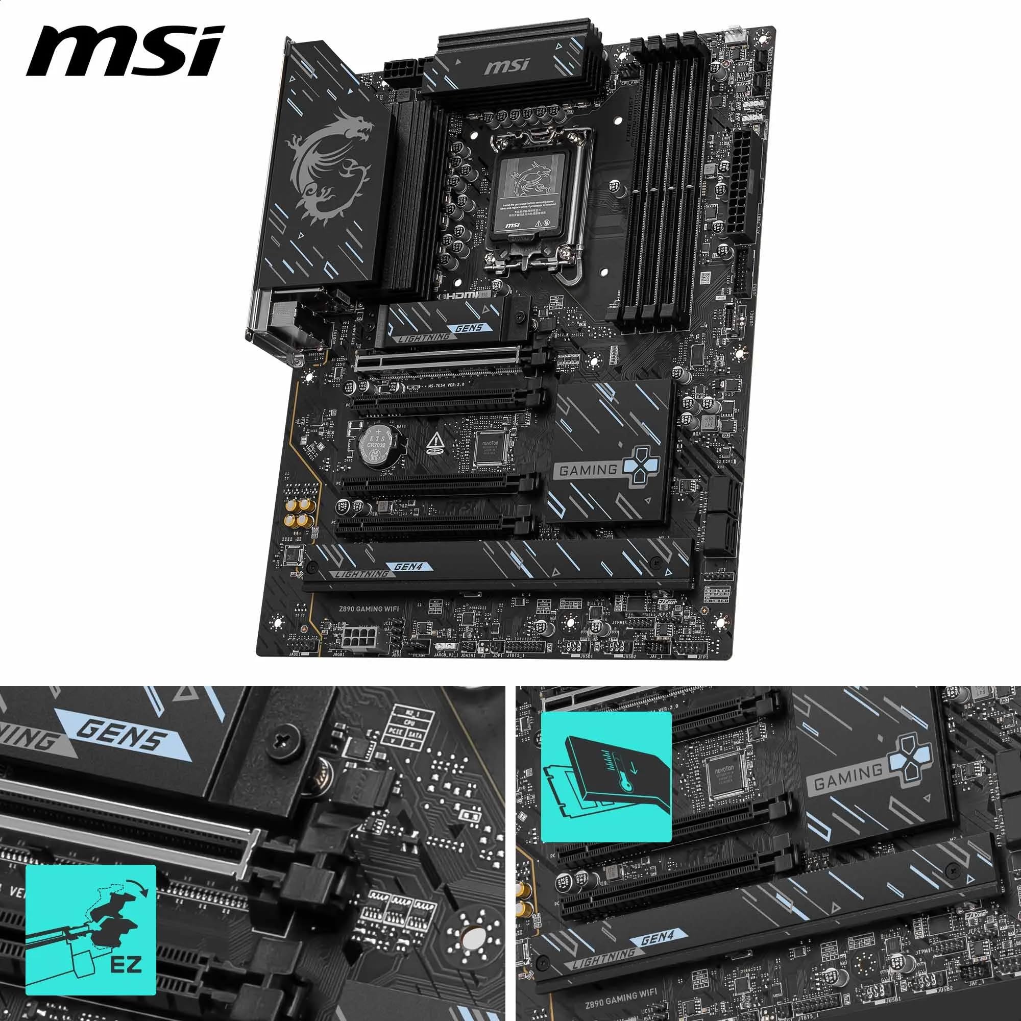 Z890 Gaming WiFi-Mainboard, ATX – Unterstützt Intel Core Ultra-Prozessoren (Series 2), LGA 1851 – DDR5-Memory Boost 8800+ MT/s (übertaktet), 1 x PCIe 5.0 x16, 1 x M.2 Gen5, 2,5-Gbit-LAN, Wi-Fi 7 3