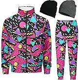 Spanoous Retro 90s 80s outfit for men sweatsuits track suits for men 2 piece set Full Zipper with 2 Knit Beanie hat