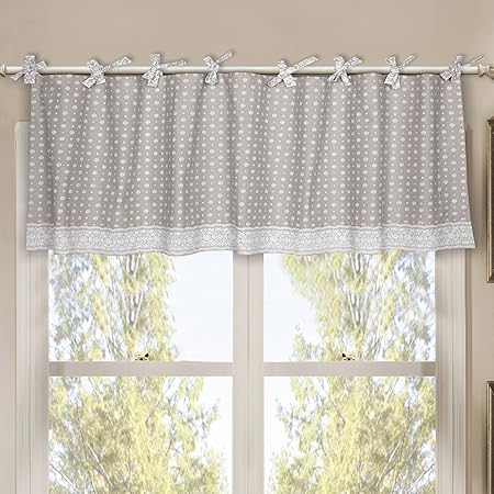 Rideaux Brise Bise Bistro Rideau Style Shabby Chic Motif Geometrique Fleurs 160 X 60 Blanc Taupe 100 Coton Amazon Fr Cuisine Maison