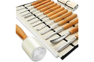 Premium Wood Carving Kit - 12-Piece Chisel Set with Wood Mallet, Canvas Case, Razor Sharp CR-V 60 Steel Blades - Woodworking 