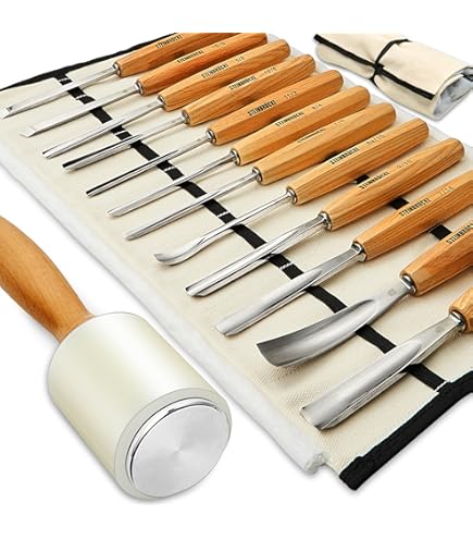 Schaaf Wood Carving Tools, Lot De 7 Burins D'extension Avec étui En Toile | Gouges Pleine Taille Pour Débutants, Amateurs Et Professionnels | Lames Tranchantes Et De Qualité Certifiée CR-V 60 En