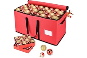 BROSYDA Christmas Ornament Storage Box, Ornament Storage Organizer Fits 128 of 3 inch Ornament Balls, 8 Removable Tray Ornaments Storage Containers with Dividers to Store Xmas Holiday Decor(Red)