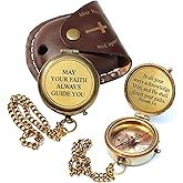 May Your Faith Always Guide You Engraved Working Compass with Leather Case Compass Religious Gift for Men & Women - Baptism, Confirmation, Communion Compass for Boys Graduation Gift