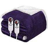Electric Heated Blanket Queen Size 84"x90", Soft Flannel with Dual Controllers & Overheat Protection, 9 Adjustable Heat Settings & 10-Hour Auto-Off Timer, Fast Heating for Winter Comfort, Dark Purple
