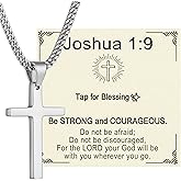Gleamagic Cross Chain Necklace for Men Boys, Gold Silver Stainless Steel Mens Boys Cross Pendant with 3mm Cuban Chain, Faith Christian Necklace Christmas Gift with Smart Blessing Card, 16–24 Inch