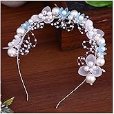 Xansema Flower Bride Wedding Headband for Women and Girls, Pearl Bridal Headpiece Hair Accessories for Party Daily (Blue)