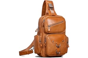 CENUNCO Genuine Leather Sling Bag for Men Large Crossbody Shoulder Bag Casual Sling Backpack Anti-Theft Travel Chest Purse