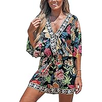 CUPSHE Jumpsuit voor dames, V-hals, wikkellook, romper, platte mouwen, brede pijpen, overall, zomer, kort, losse playsuit, lichtgroen, S