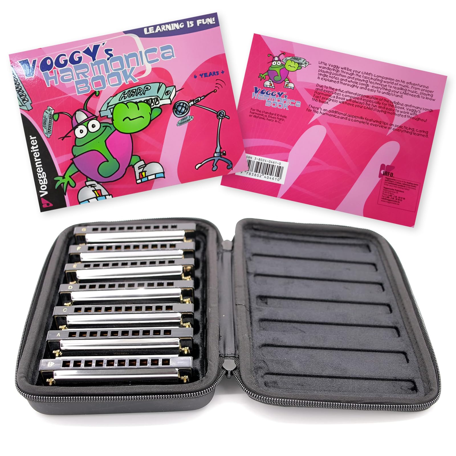 Tuyama® Set of 7 Harmonicas - 10 Holes - Sturdy Case - Different Tonalities: C-Re-Mi-Fa-Sol-B-flat Major 7 x Harmonica (Blues Harp) (TMH-213S+Book)