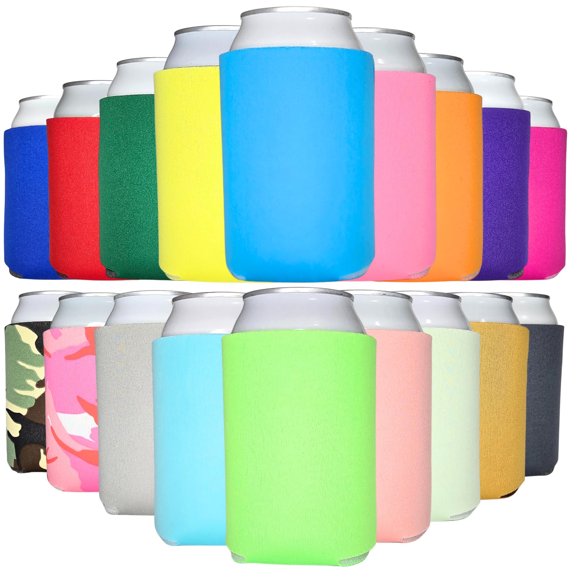 TahoeBay Bulk Blank Beer Can Cooler Sleeves (50-Pack) Sublimation Blanks for Vinyl Plain Soft Foam Can Sleeves Coolers for Soda Cans & Bottles Black, White, Assorted Solid Color (Multicolor) Image