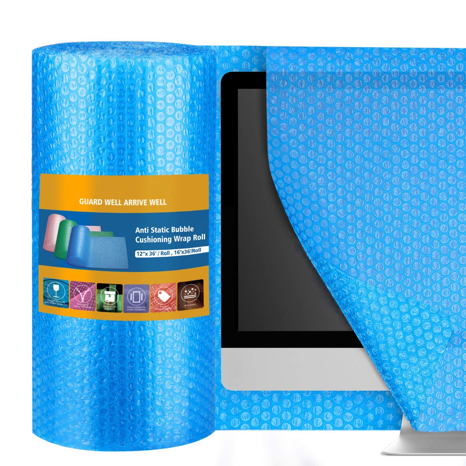 Switory Bubble Wrap For Moving House Biodegradable Bubble Wrap Roll Eco Bubble Wrap Rolls, Roll of Bubble Wrap Packing Shipping Moving Supplies Posting with 10Extra Fragile Stickers 410mmx11m Blue