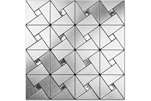 V-MOZZA Peel and Stick Backsplash Tile, Metal Tile Stick on Backsplash for Kitchen and Bathroom Silver Windmill Puzzle Glass Mixed Metal Self Adhesive Mosaic Tiles(12"x12",10-Sheet)