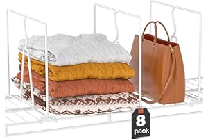 Saccik Wire Shelf Dividers for Closet: Tall 8 Pack 12-Inch Deep Adjustable Organizer for Shelves,Metal Rack Separator for Clothes, Purses & Bags，No Tool