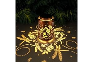 TEPAKEN Solar Outdoor Lanterns, Dragonfly Garden Decor LED Light Hanging Waterproof Solar Metal Lantern Birthday Gifts for Women Mon Grandma Sunflower Solar Lights Outdoor Decoration for Patio Pathway Yard