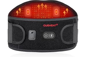 CUEHEAT Heated Waist Belt, Cordless Heating Pad for Low Back, Electrical Heating and Massage, Rechargeable Battery Powered (Dark Black, 45 inches)