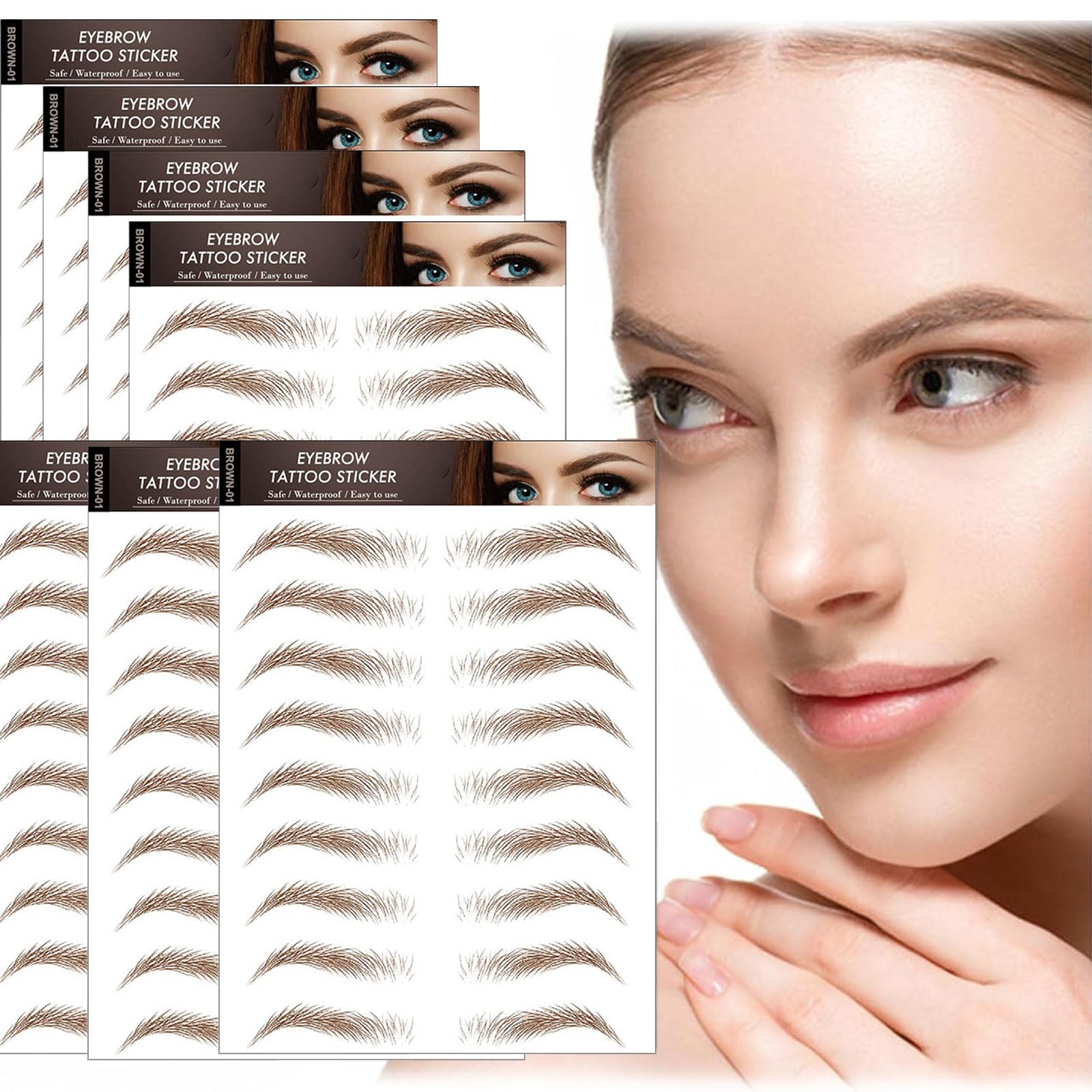 AWAVM 7Sheets/77Pairs 4D Hair-Like Eyebrow Tattoo Stickers Waterproof Natural Fake Stickers,Long Lasting Eyebrow Grooming Shaping Perfect for Women and Girls (Brown-01) — image 1