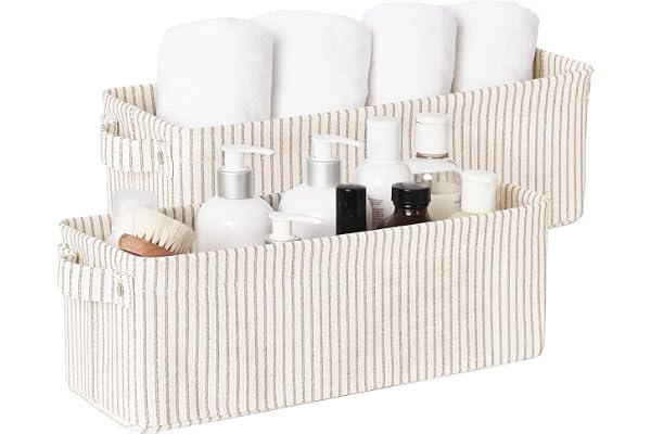 StorageWorks Narrow Storage Bins, Small Basket for Bathroom, Closet and Shelves, Fabric Organizer with Handles, Toilet Paper