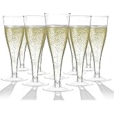 Prestee 100 Pack Clear Plastic Champagne Flutes - 4.5 oz Durable Disposable Champagne Glasses for Parties, Weddings, Toasting and Large Celebrations - Elegant Wine Glasses Stemware for Easy Cleanup