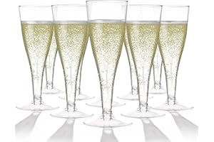 Prestee 100 Pack Clear Plastic Champagne Flutes - 4.5 oz Durable Disposable Champagne Glasses for Parties, Weddings, Toasting and Large Celebrations - Elegant Wine Glasses Stemware for Easy Cleanup