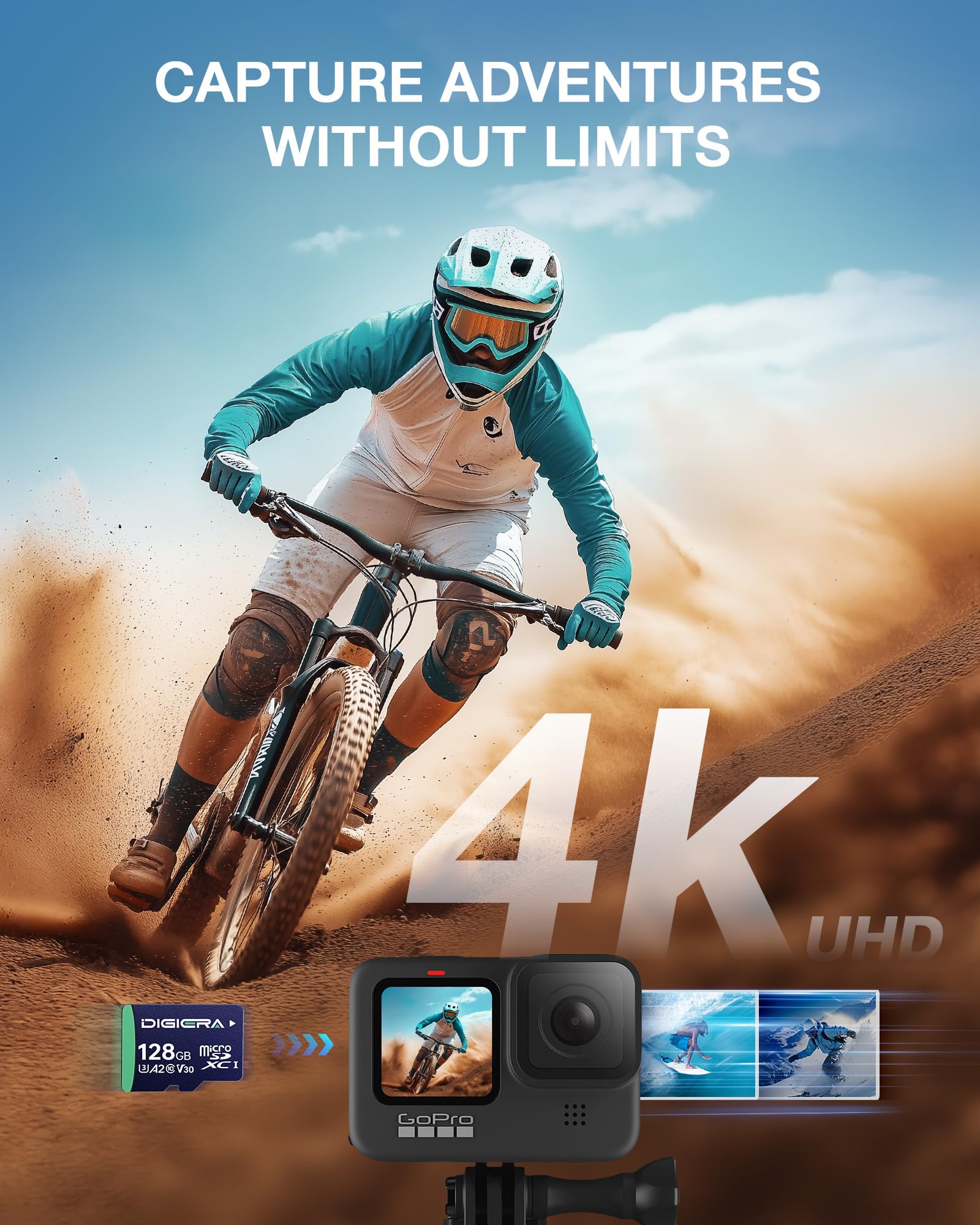 DIGIERA 128GB CT100 microSDXC UHS-I Memory Card with Adapter - up to 100MB/s, C10, U3, V30, 4K UHD, A2, Micro SD Card for Smartphones, Tablets, Cameras, Gaming Consoles, and Drones (2 Pack)