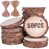 Wood Ornaments, Mathtoxyz Wood Slices 2.4-2.8 Inches 50 Pcs Rustic Unfinished Wood Log Discs Predrilled Wooden Circles for DIY Arts Crafts Halloween Christmas Ornaments Wedding