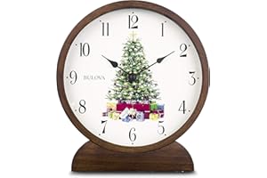 Bulova B1866 Holiday Sounds Mantel Clock, Walnut Stain 9.5 x 8.5 x 2 inches