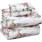 RUVANTI Flannel Sheets King Size - 100% Cotton Double Brushed King Bed Sheets Set - Deep Pockets 16 Inches - All Seasons Breathable & Extra Soft - Warm & Cozy, 4 Piece, Garden Song