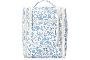 Narwey Hanging Toiletry Bag Women Travel Makeup Bag Organizer Toiletries Bag for Travel Size Essentials Accessories Cosmetics (Medium,Little Blue Flower)
