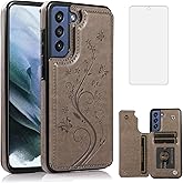 Phone Case for Samsung Galaxy S21 FE Gaxaly S 21 FE 5G with Tempered Glass Screen Protector Card Holder Wallet Cover Stand Flip Leather Cell Glaxay S21FE5G UW S21FE 21S G5 Cases Women Men Gray