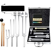 4Pcs Tuning Fork Medical Healing Set(128Hz, OM 136.1Hz, MI 528Hz, 4096Hz) Aluminum Alloy Case, Tuning Fork Chakra Solfeggio Meditation Biofield Weighted Otto Body Tuner Angel Activator Hammer Mallet