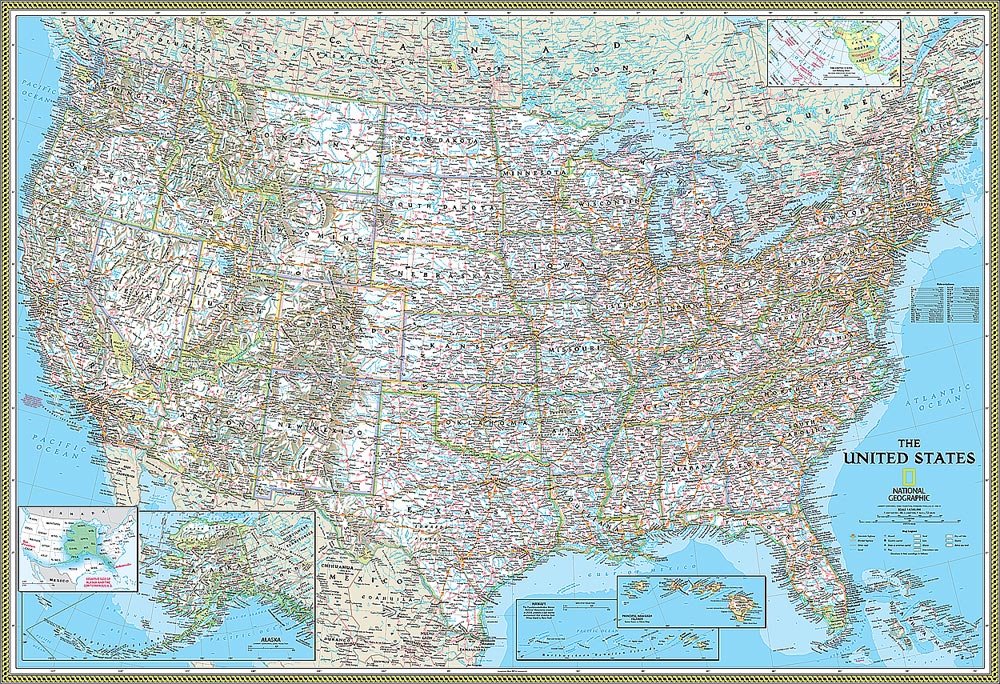 National Geographic's Classic United States of America (USA) Map Wall