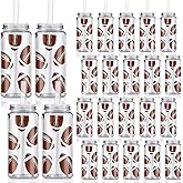 Domensi 24 Pack 14.2 oz Football Plastic Cups with Lid and Straw Clear Reusable Cups with Lids and StrawsTumbler for Birthday Sports Themed Party Supplies