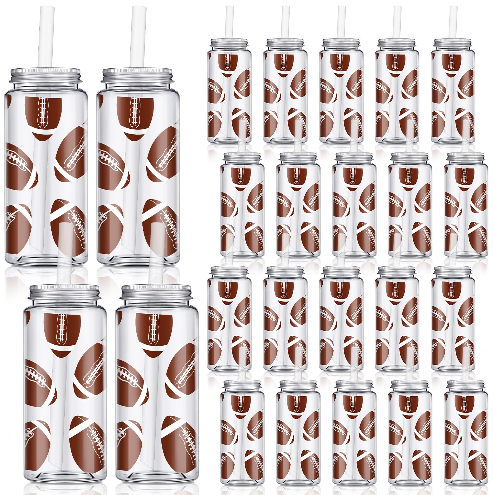 Photo 1 of Domensi 24 Pack 14.2 oz Football Plastic Cups with Lid and Straw Clear Reusable Cups with Lids and StrawsTumbler for Birthday Sports Themed Party Supplies