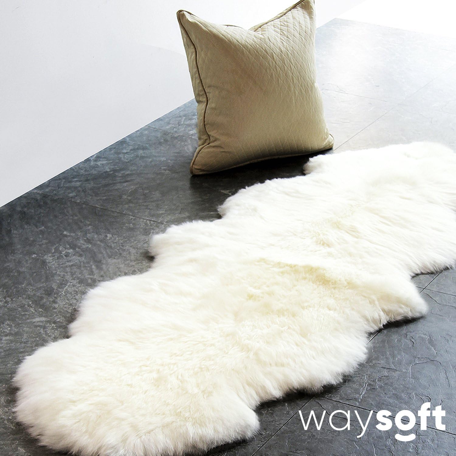 WaySoft Genuine New Zealand Sheepskin Rug, Luxuxry Fur Rug for Bedroom, Fluffy Rug for Living Room (2ft x 6ft, Natural)