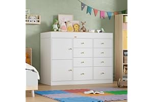PAKASEPT Changing Table Dresser, Baby Classic Nursery Dresser with 8 Drawers and 2 Cabinet, Multi-Functional Baby Changing Table, Diaper Changing Station for Children's Room