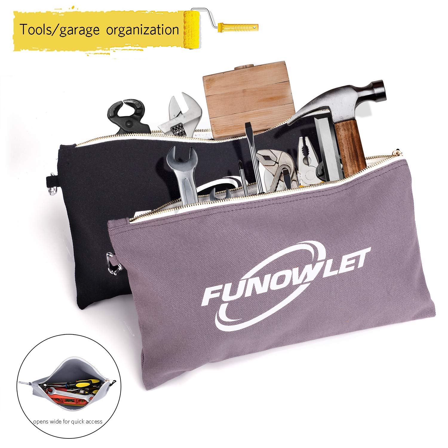 Utility Bag Canvas Zipper Tool Bags Heavy Duty 4 Pack Pouch 12.5 Inch