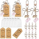 Ecation 20 Set Pink Cherry Bow Keychain Party Favor Cherry on Top Baby Shower Favor Fruit Charm Keyring Accessories Present Kraft Tag Organza Bag for Guest Baptism Bridal Shower Valentine Wedding Gift