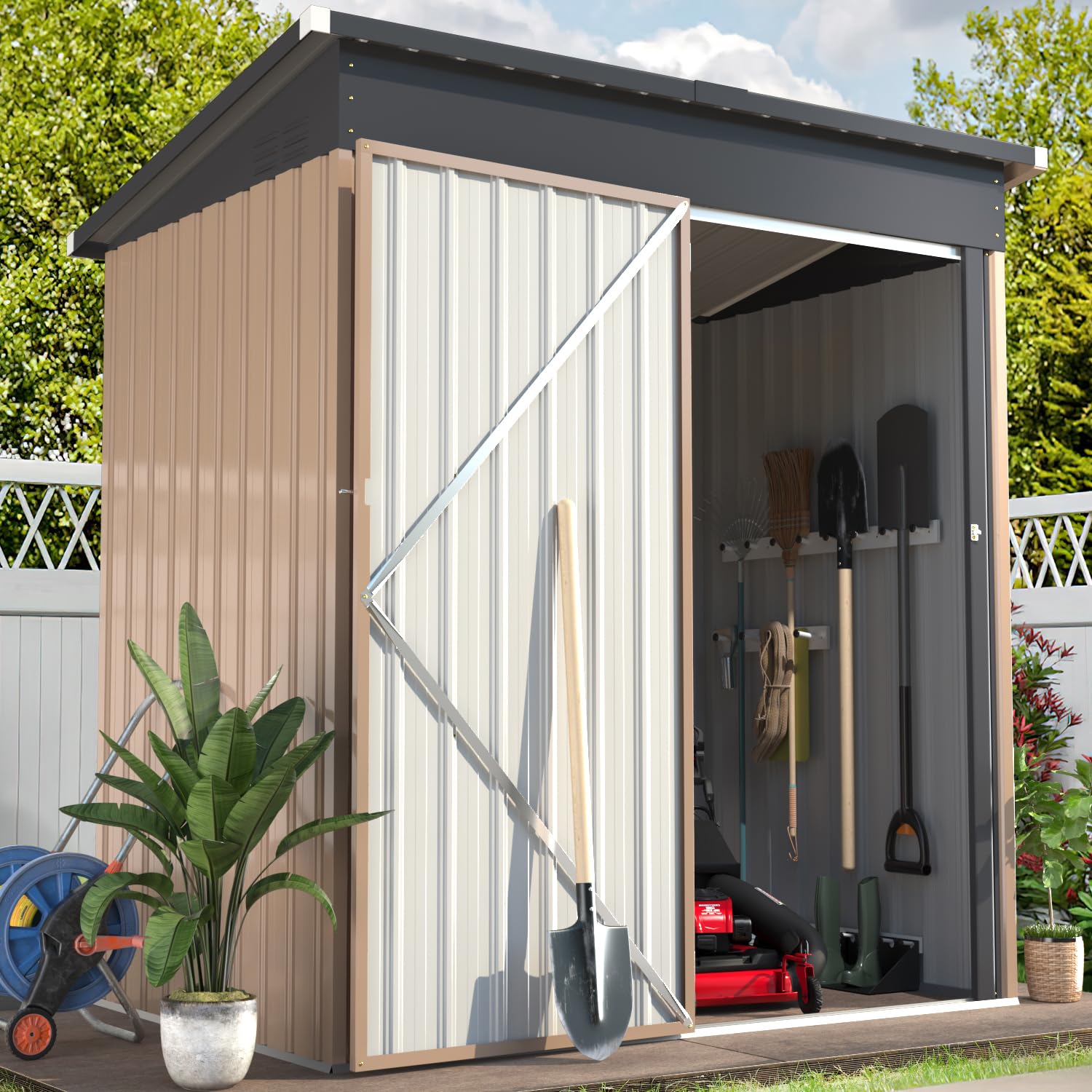 Photo 1 of **SIMILAR ITEMS** PLASTIC**U-MAX 5' x 3' Outdoor Metal Storage Shed, Steel Garden Shed with Single Lockable Door, Tool Storage Shed for Backyard, Patio, Lawn