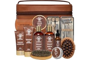 LILY ROY Father's Day Spa Gift Set for Men - Luxury 30-Piece Sandalwood Bath & Beard Gift Set for Men, Bath & Body Care Kit for Him with Beard Wax | Christmas, Valentine's Day, Birthday, Gift for Father Dad