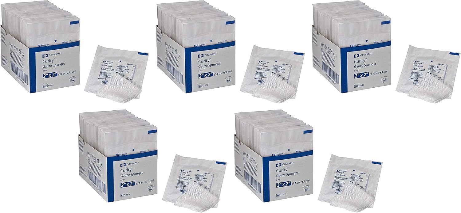 Covidien 1806 Curity Gauze Sponge, Sterile 2's in Peel-Back Package, 2" x 2", 8-ply (Pack of 100): Industrial & Scientific