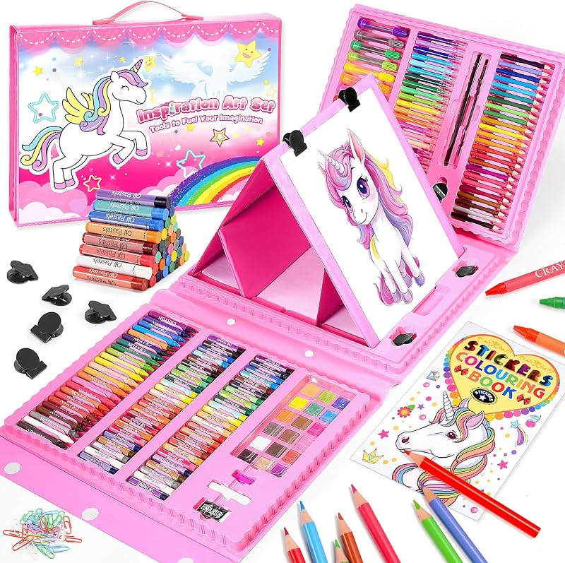 HappyGoLucky Unicorn Art Set for Girls 3-12 Yrs - 208 Pc Coloring Pencils
