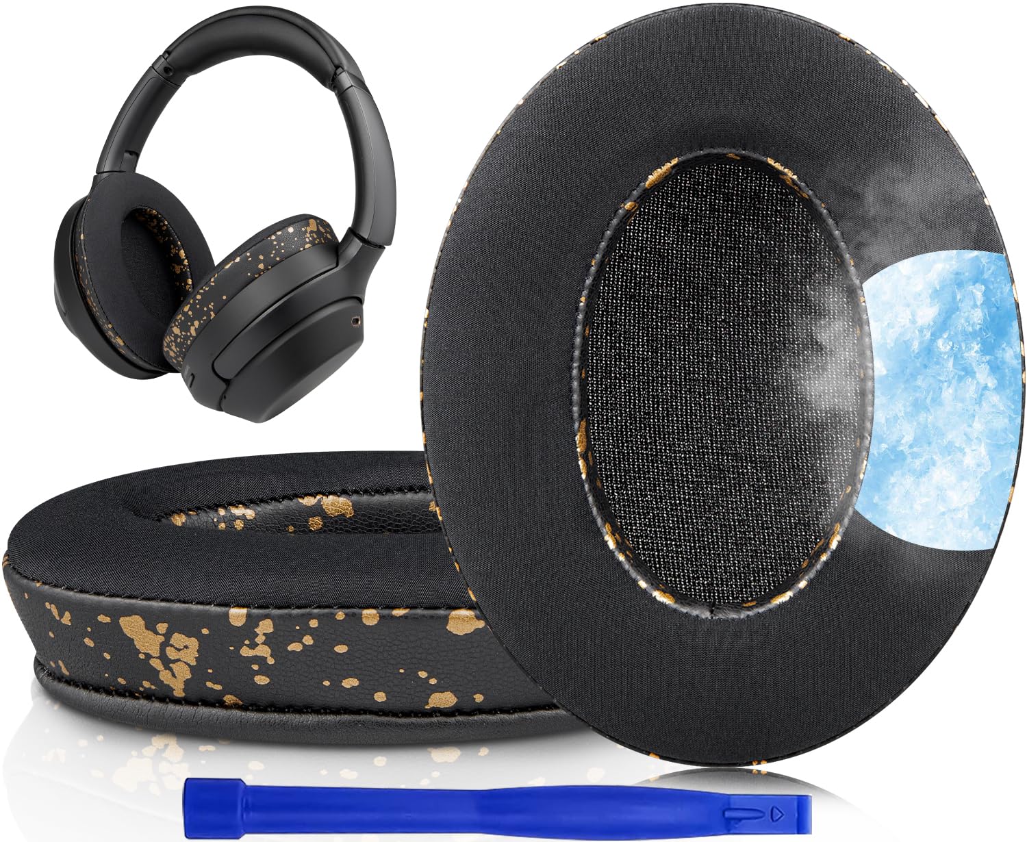 SOULWIT Cooling-Gel Replacement Earpads for Sony WH-1000XM3 (WH1000XM3) Over-Ear Headphones, Ear Pads Cushions with High-Density Noise Isolation Foam, Added Thickness - Black Gold