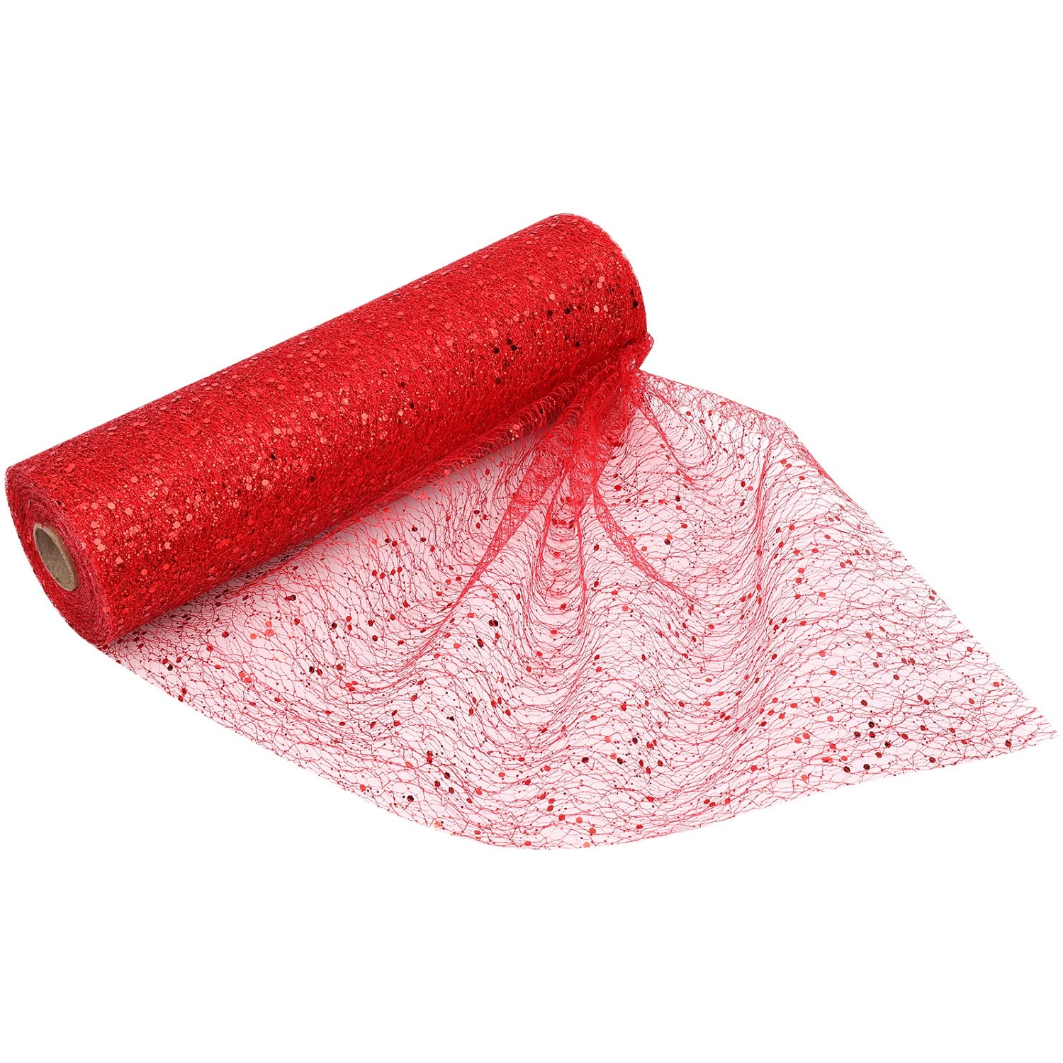 Trimming Shop 11 Inch x 27 Yards Sequin Tulle Fabric Roll Tulle Mesh Fabric for DIY Tutu Skirt, Wedding Decoration, Xmas Tree, Gift Wrap, Christmas Wreath, Party Decoration, Red