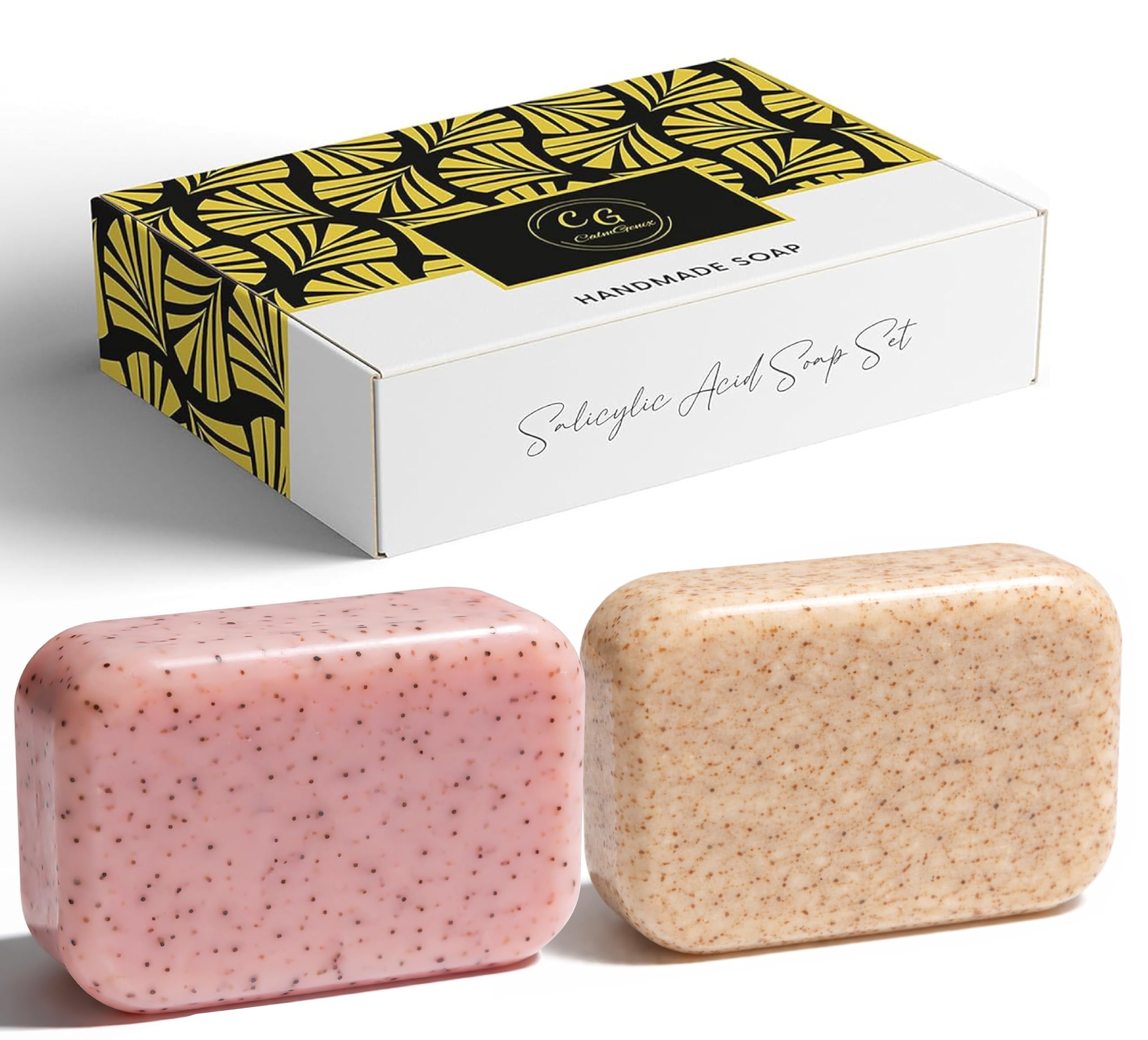 CalmGenix Salicylic Acid Soap Bar - Pack of 2 - Jasmine and Rose & Vanilla | Pore Exfoliating and Softening Body & Face Soap | 2% Salicylic Acid Scrub for Acne Prone Skin | 180g