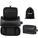 Elviros Toiletry Bag, Mens Leather Travel Organizer Kit with hanging hook, Large Water-resistant Toiletries Bathroom Shaving