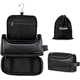 Elviros Toiletry Bag for Mens PU Leather Travel Organizer Kit with Hanging hook, Large Water-resistant Toiletries Bathroom Shaving Bags (Black)