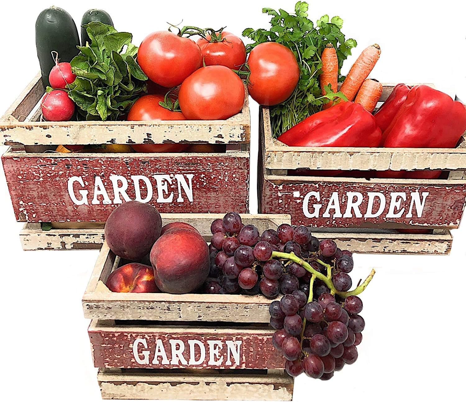 Wooden Crates Fruit Basket Decorative Kitchen Storage Garden Decor by PKD (Set of 3)