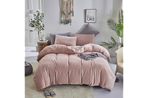 Wellboo Pink Plush Duvet Cover King Size Blush Pink Fluffy Bedding Covers Velvet Girls Plain Light Red Rose Flannel Quilt Cover Soft Warm Dusty Pink Luxury Fuzzy Shaggy Bedding 3 Pieces Pink Cover