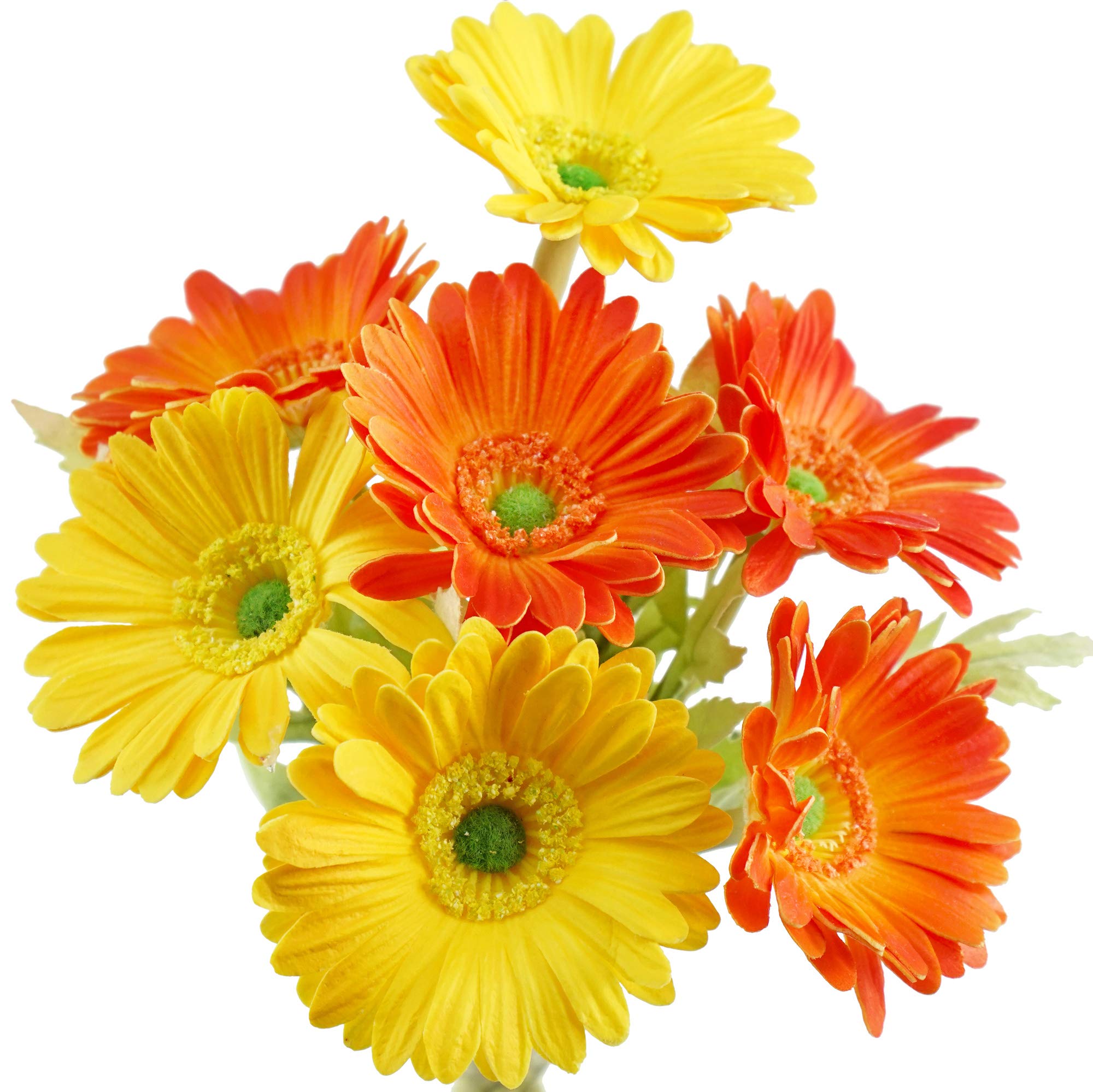 FiveSeasonStuff 7 Stems of Artificial Real Touch Gerbera Flowers & Bouquet,31cm (12.2 inches) (Real Touch Mixed Orange and Yellow)