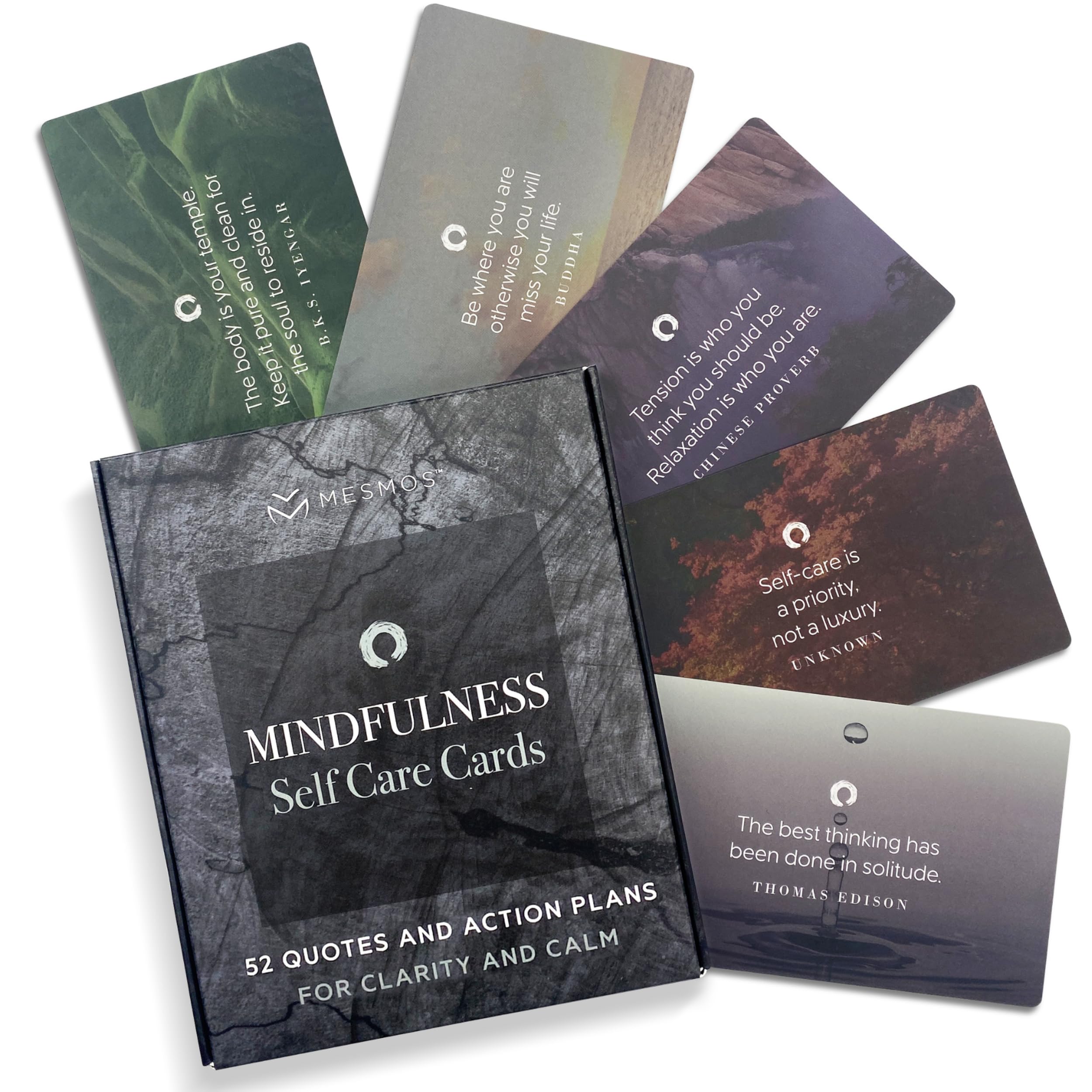 MESMOS 52 Mindfulness Cards with Action Plans. Relaxation Stress Relief Gifts for Men and Women, Positive Affirmation Cards, Anxiety Relief Items, Meditation Self Care Kit, Relaxing Spiritual Gifts